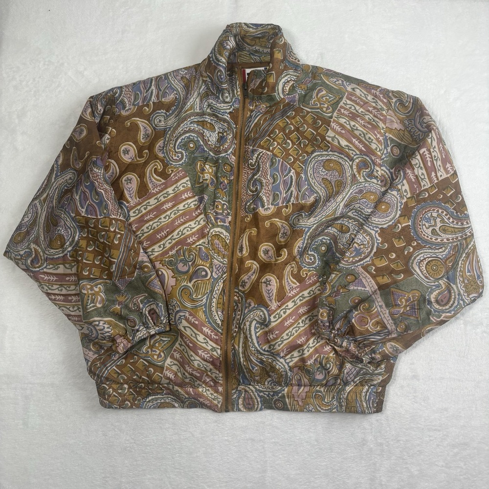 VTG EVR Silk Paisley Full Zip Long Sleeve Jacekt‎ Women's Petite Large